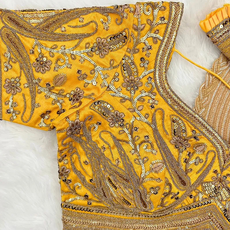 Yellow Color Heavy Apple-Cut Bridal Blouse