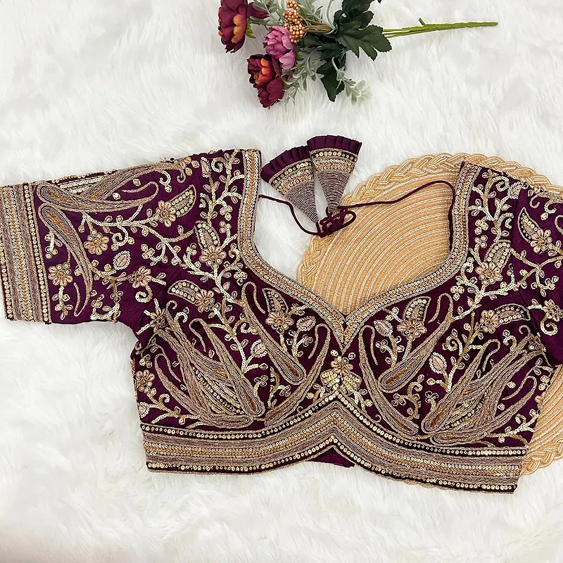 Wine Color Heavy Apple-Cut Bridal Blouse