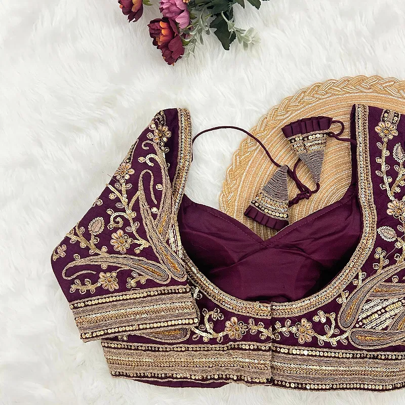 Wine Color Heavy Apple-Cut Bridal Blouse