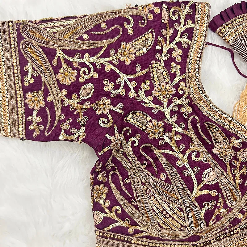 Wine Color Heavy Apple-Cut Bridal Blouse