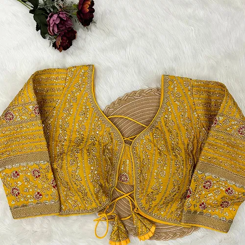Yellow Colour Bridal Blouse With Dori Latkans