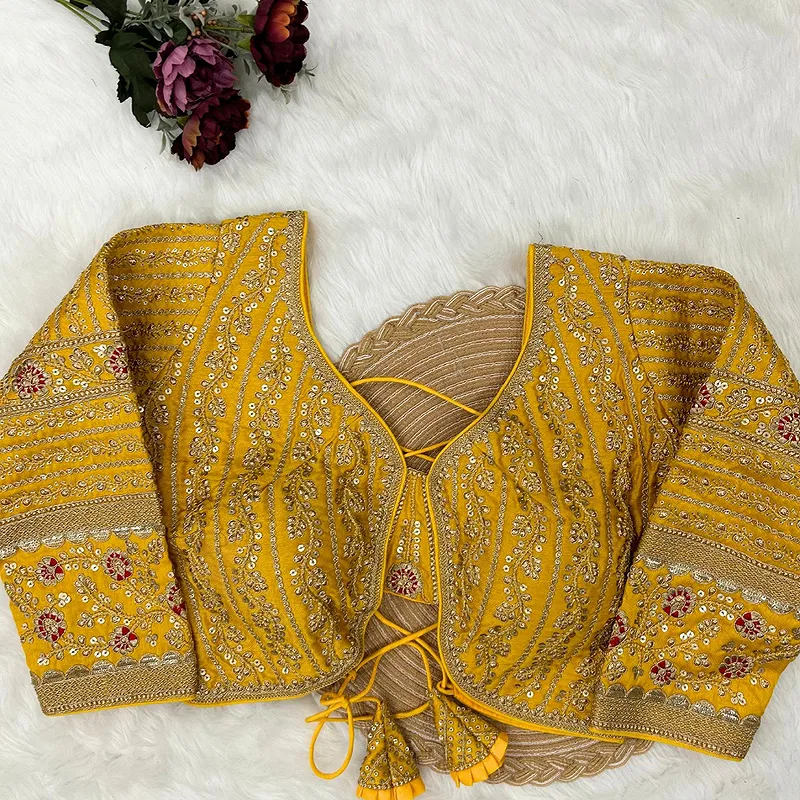 Yellow Colour Bridal Blouse With Dori Latkans