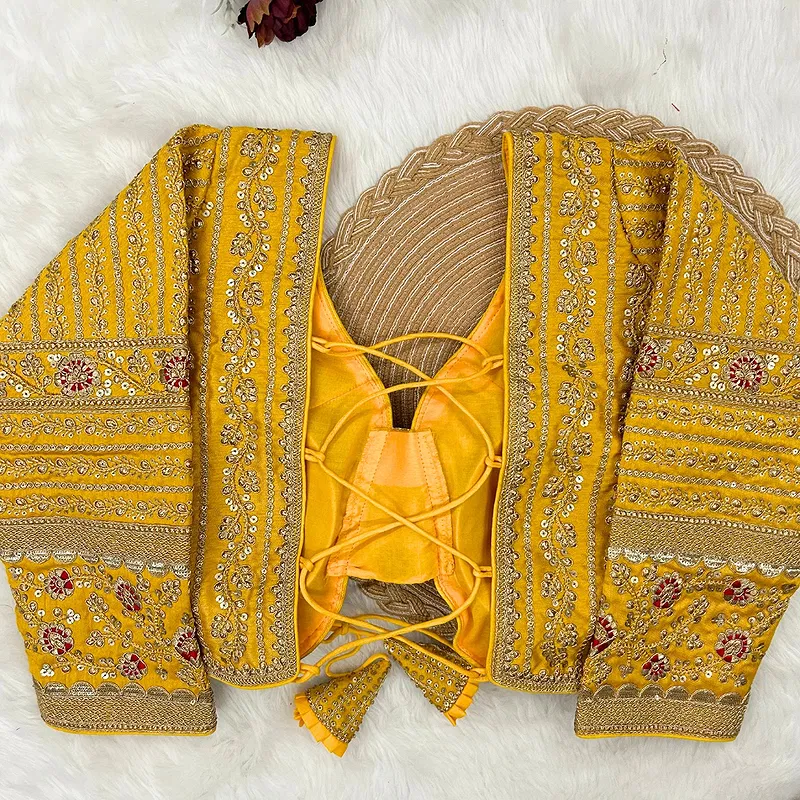 Yellow Colour Bridal Blouse With Dori Latkans