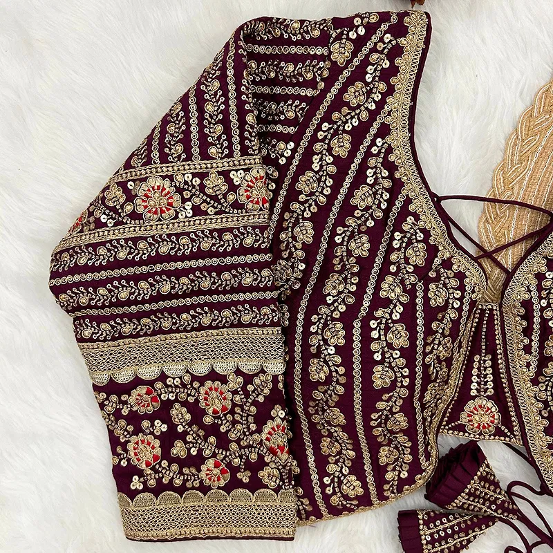Wine Colour Bridal Blouse With Dori Latkans