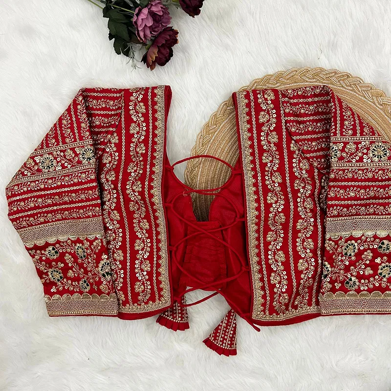 Red Colour Bridal Blouse With Dori Latkans