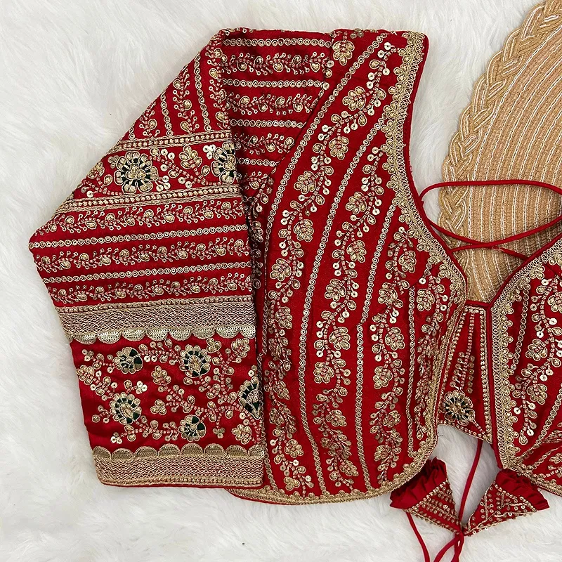 Red Colour Bridal Blouse With Dori Latkans