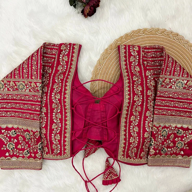 Rani Pink Colour Bridal Blouse With Dori Latkans