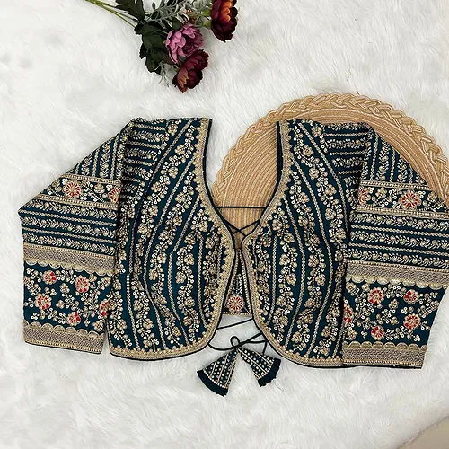 Navy Blue Colour Bridal Blouse With Dori Latkans