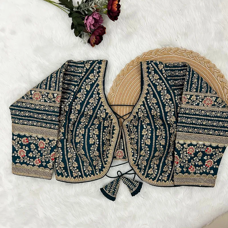 Navy Blue Colour Bridal Blouse With Dori Latkans