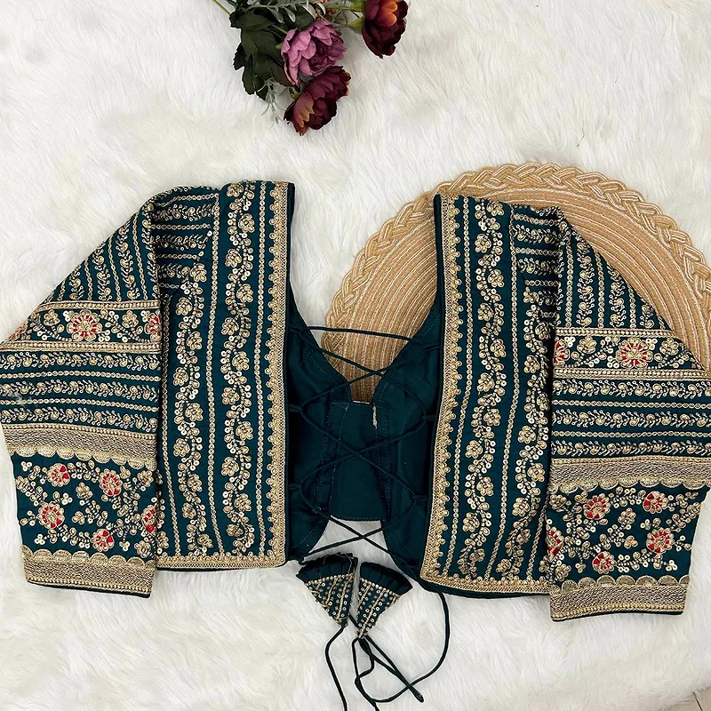 Navy Blue Colour Bridal Blouse With Dori Latkans