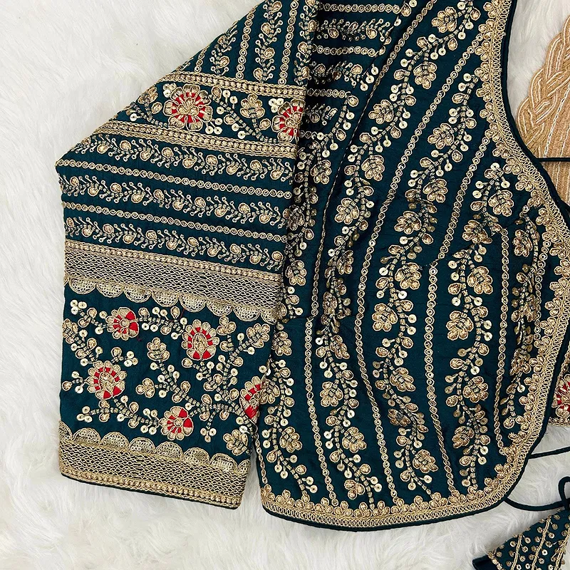 Navy Blue Colour Bridal Blouse With Dori Latkans