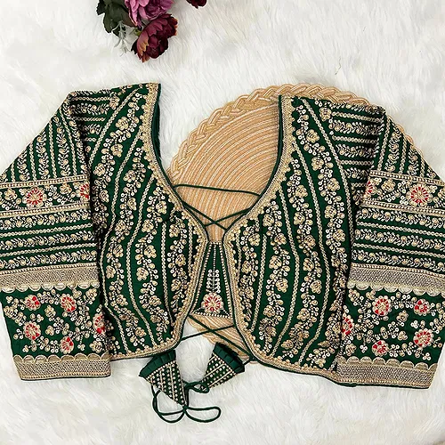 Green Colour Bridal Blouse With Dori Latkans