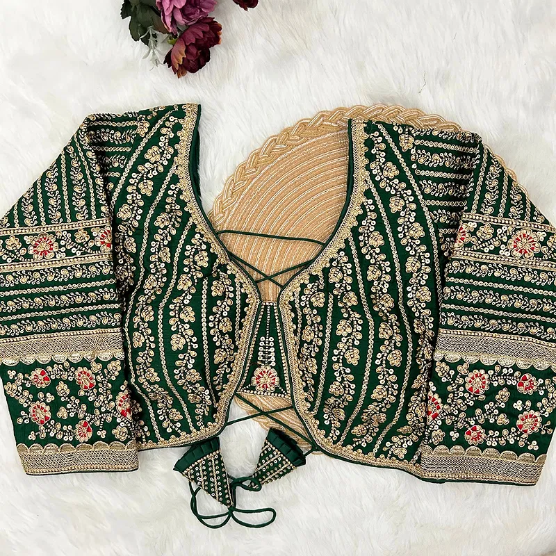 Green Colour Bridal Blouse With Dori Latkans