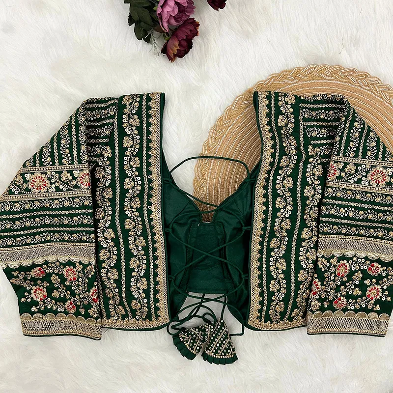 Green Colour Bridal Blouse With Dori Latkans