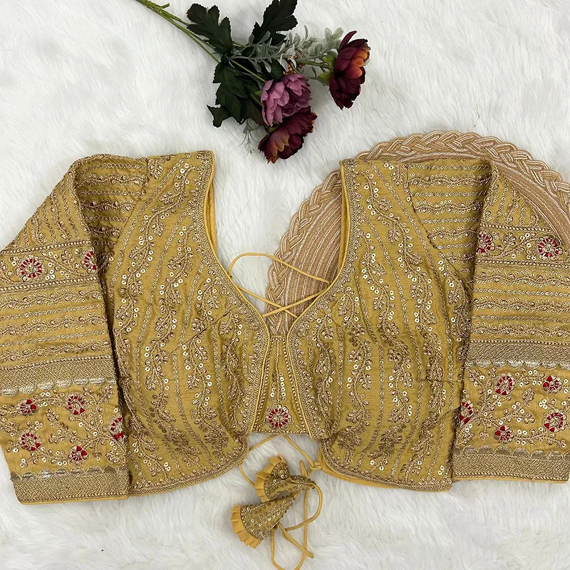 Gold Colour Bridal Blouse With Dori Latkans