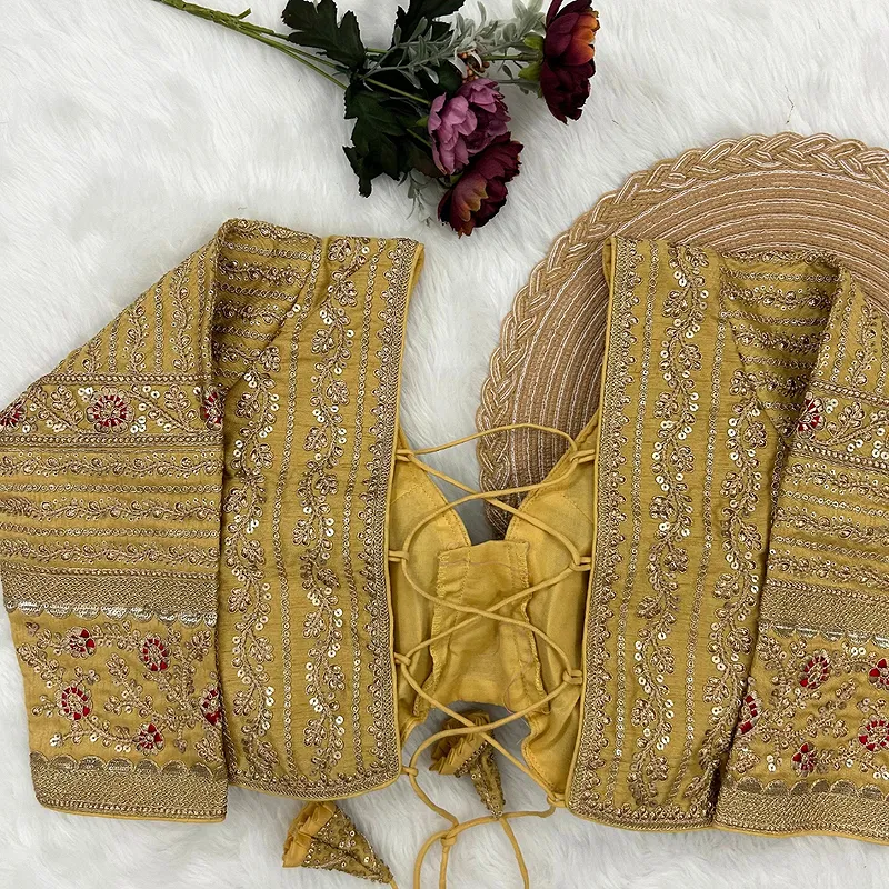 Gold Colour Bridal Blouse With Dori Latkans