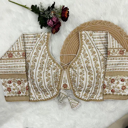 White Colour Bridal Blouse With Dori Latkans