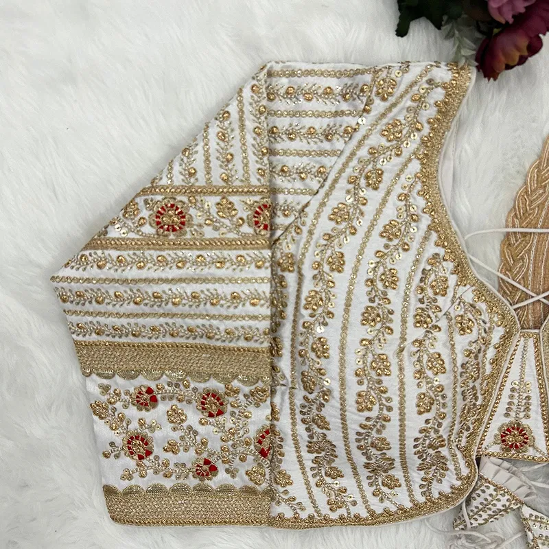 White Colour Bridal Blouse With Dori Latkans