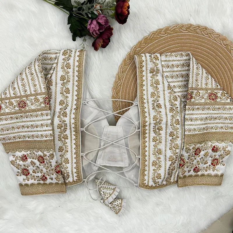 White Colour Bridal Blouse With Dori Latkans