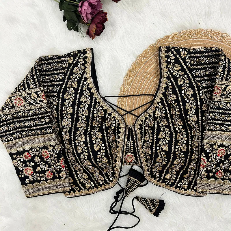 Black Colour Bridal Blouse With Dori Latkans