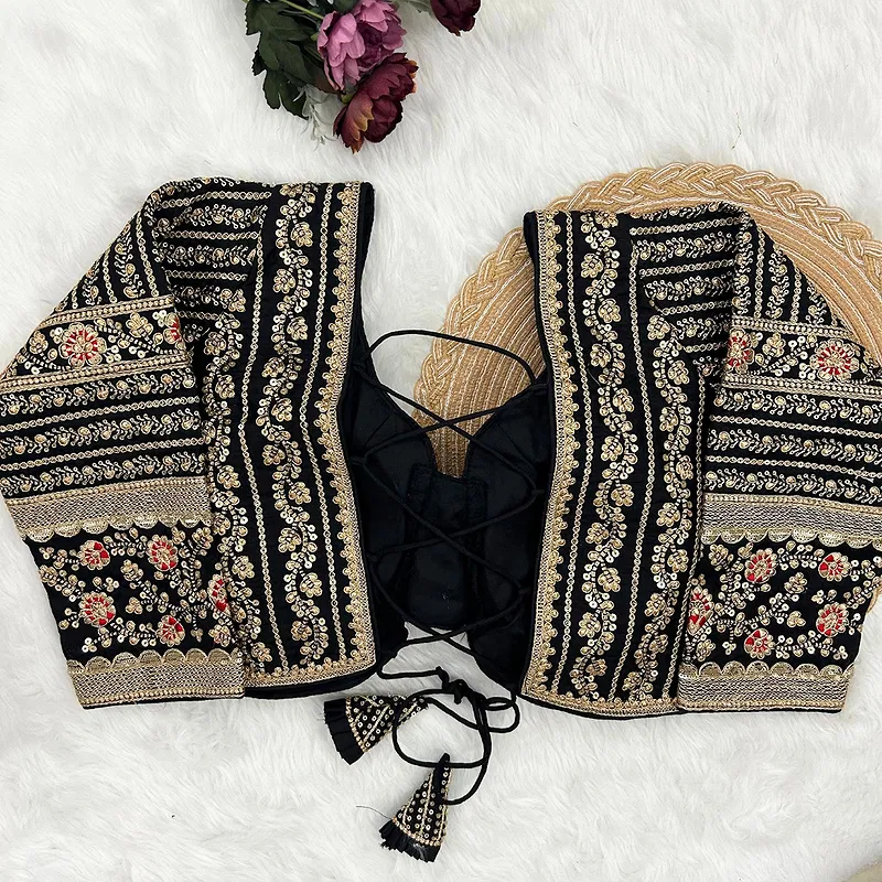 Black Colour Bridal Blouse With Dori Latkans