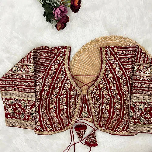 Maroon Colour Bridal Blouse With Dori Latkans