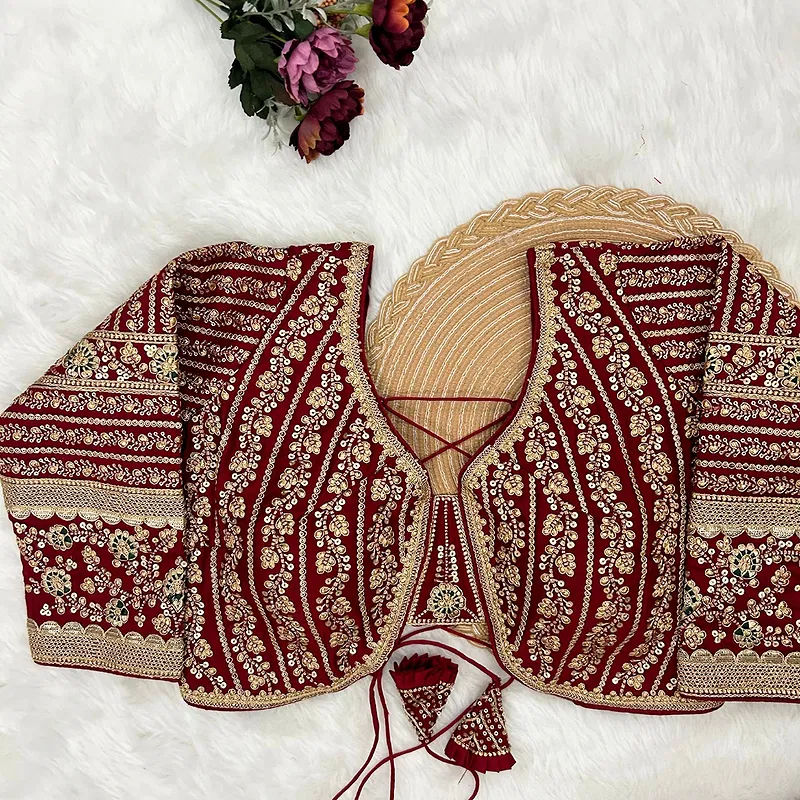 Maroon Colour Bridal Blouse With Dori Latkans