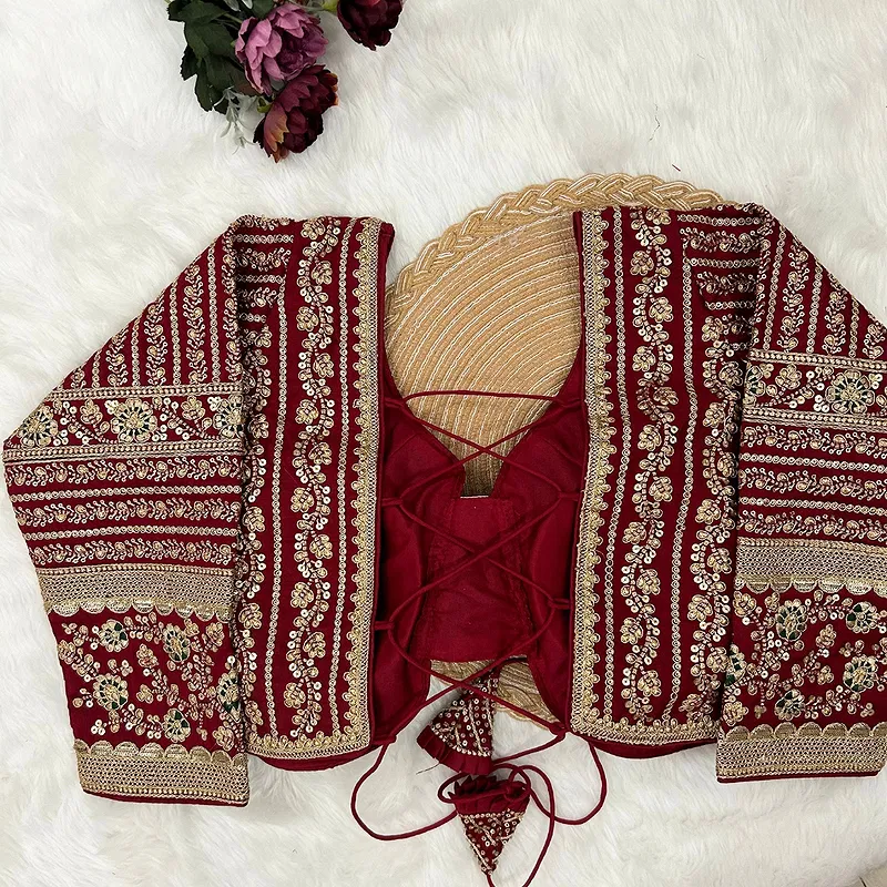 Maroon Colour Bridal Blouse With Dori Latkans