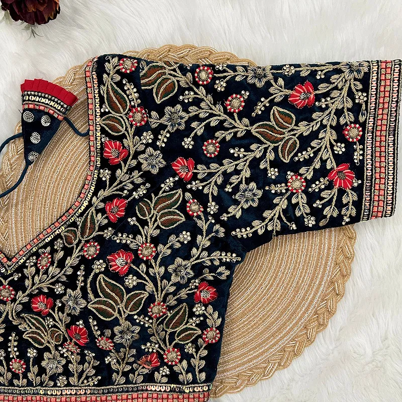 Morpeach Color Heavy Embroidery and Real Diamond Blouse with Front Open Style