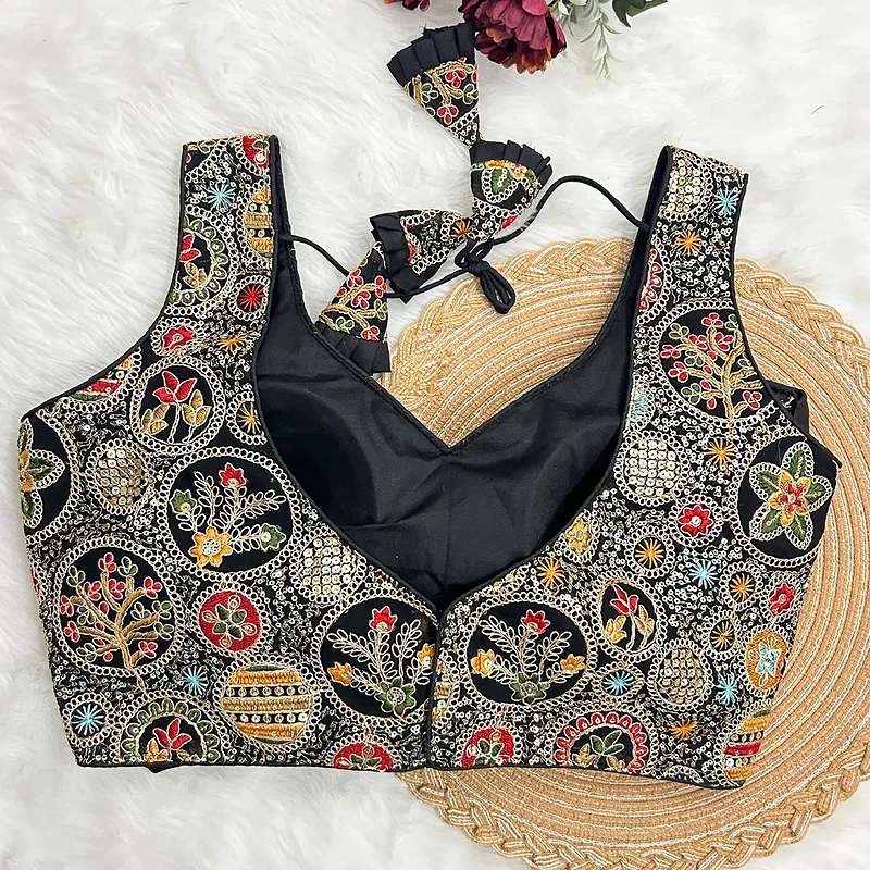 Black Color Heavy Codding Work Georgette Blouse