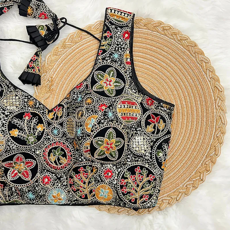 Black Color Heavy Codding Work Georgette Blouse