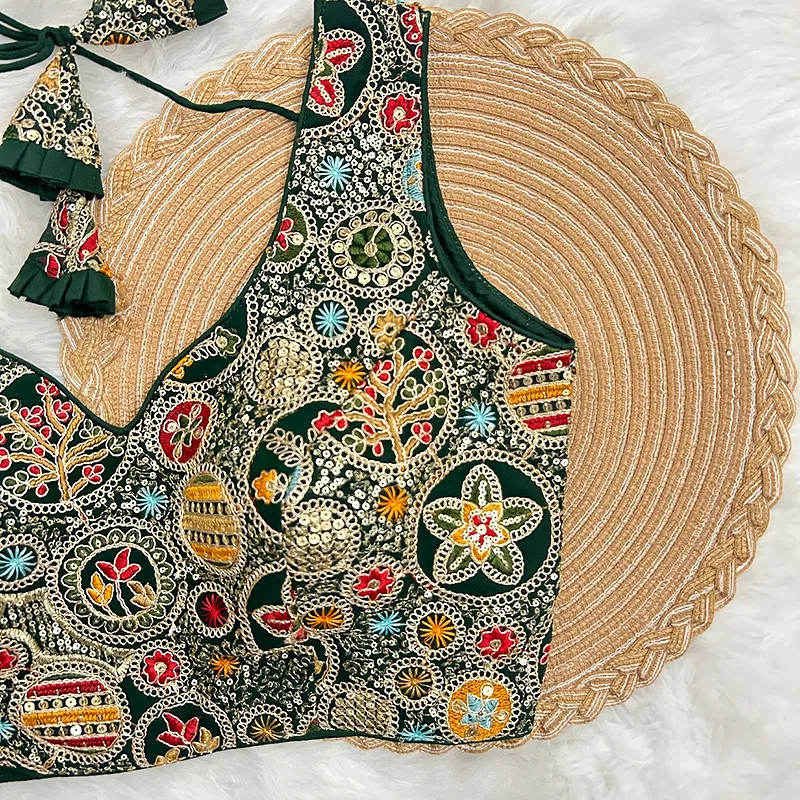 Bottle Green Color Heavy Codding Work Georgette Blouse