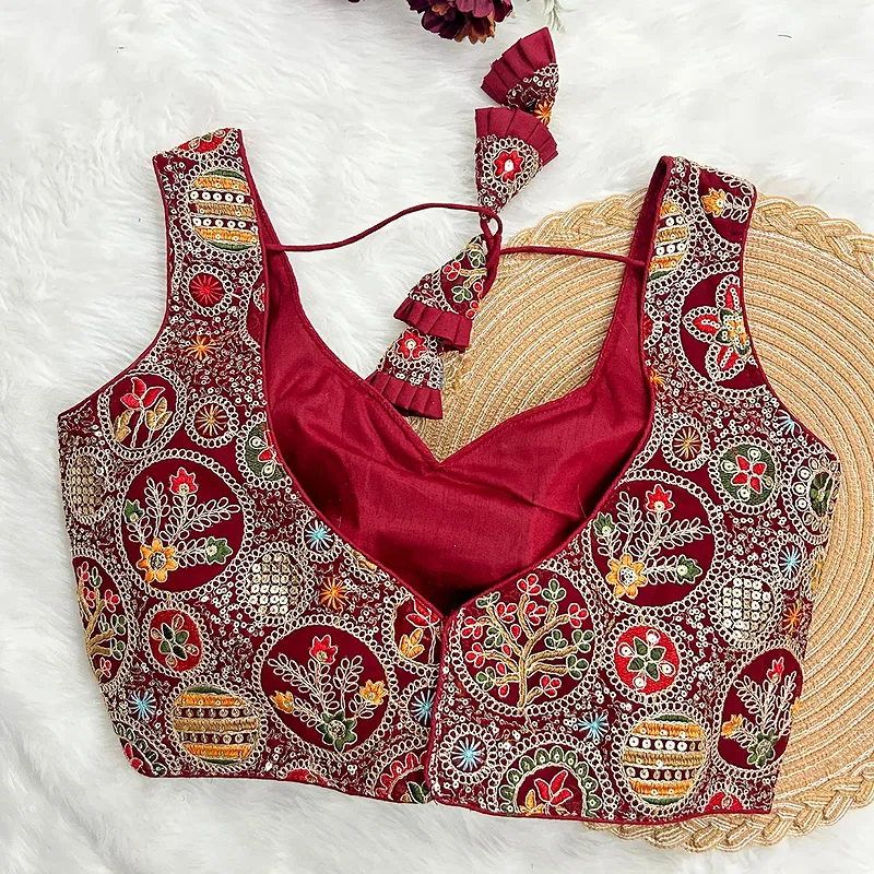 Maroon Color Heavy Codding Work Georgette Blouse