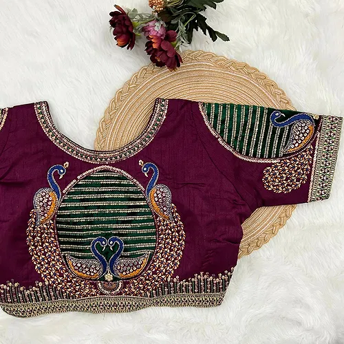 Wine Color Heavy Embroidered Bridal Wedding Blouse