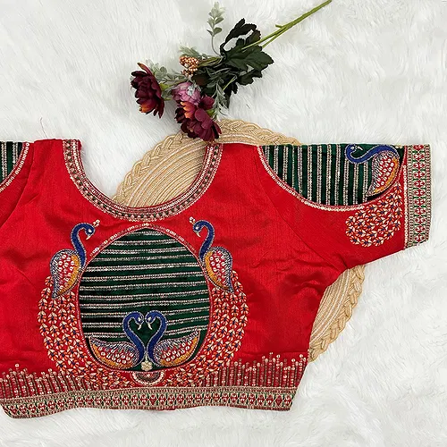 Red Color Heavy Embroidered Bridal Wedding Blouse