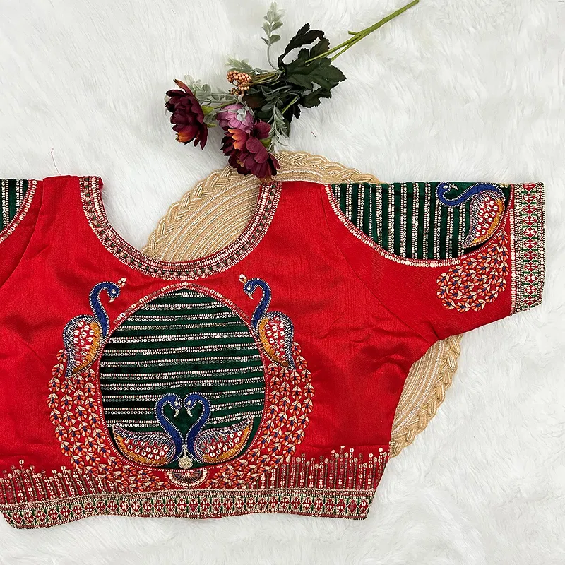 Red Color Heavy Embroidered Bridal Wedding Blouse