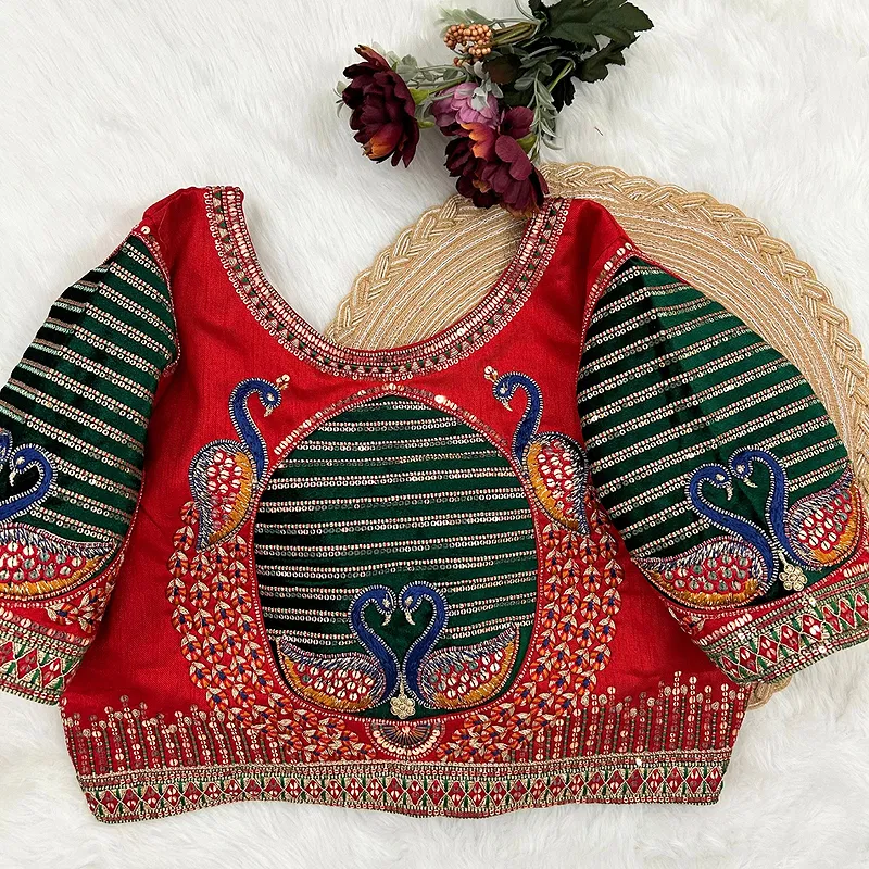 Red Color Heavy Embroidered Bridal Wedding Blouse