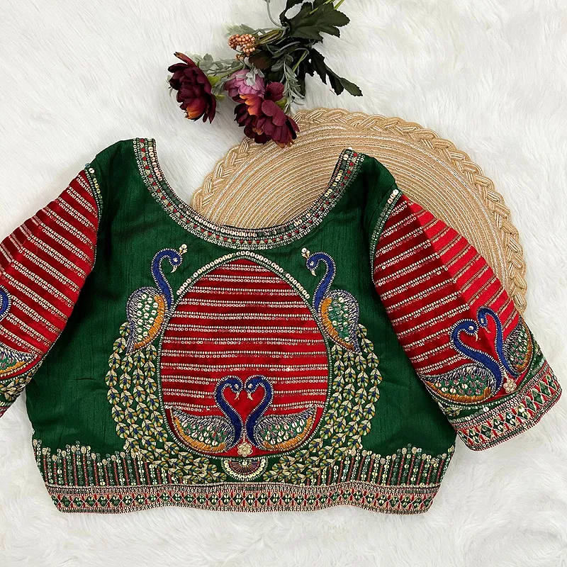 Peacock Green Color Heavy Embroidered Bridal Wedding Blouse