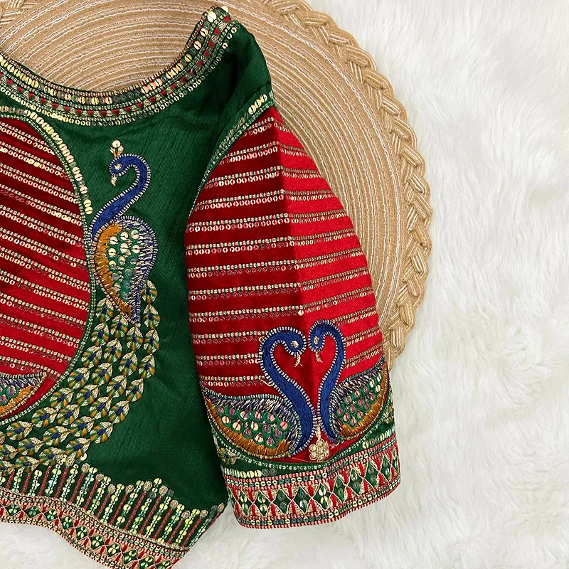 Peacock Green Color Heavy Embroidered Bridal Wedding Blouse