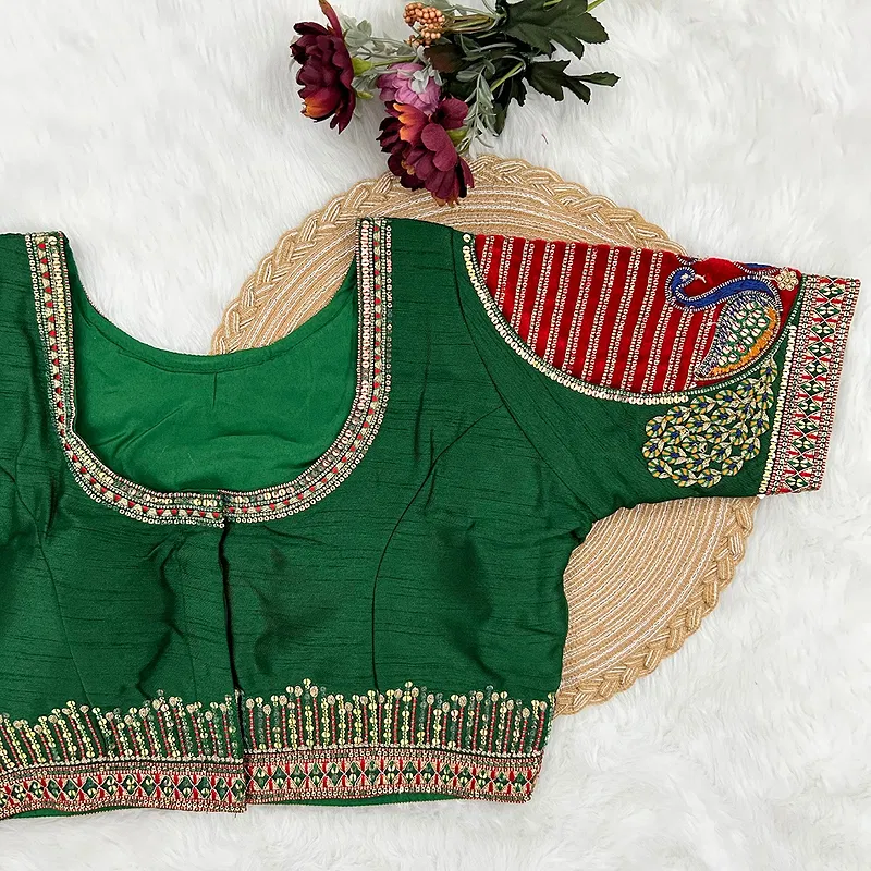 Peacock Green Color Heavy Embroidered Bridal Wedding Blouse
