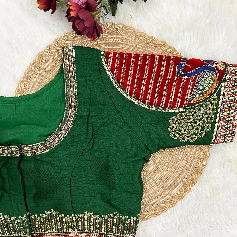 Peacock Green Color Heavy Embroidered Bridal Wedding Blouse