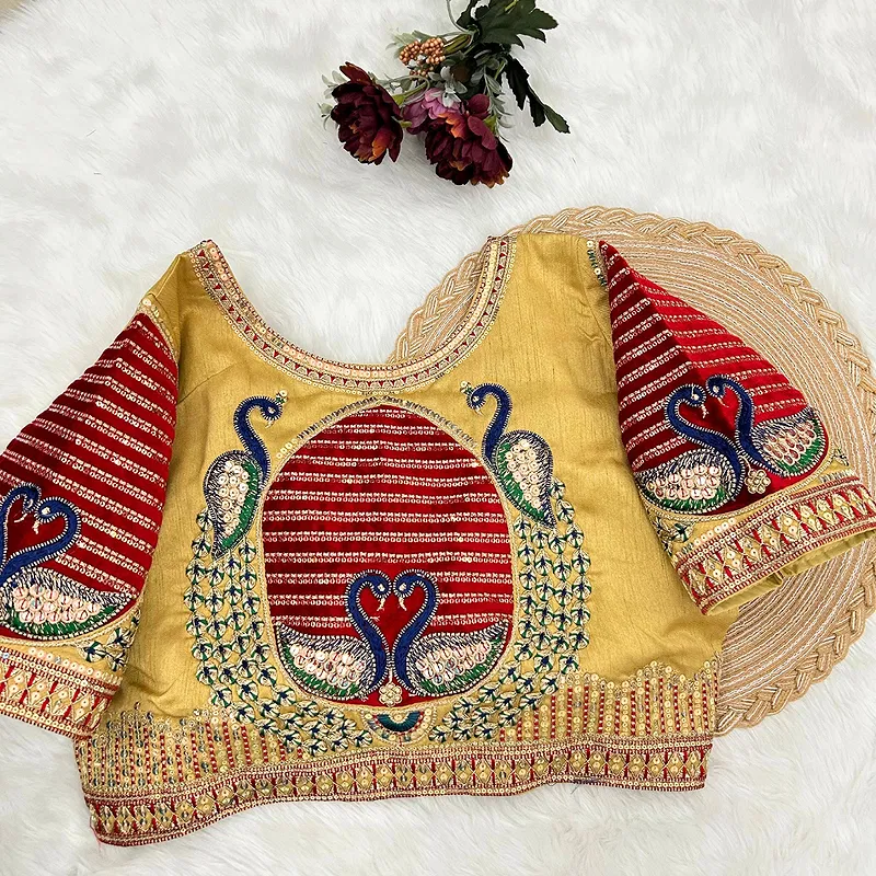 Golden Color Heavy Embroidered Bridal Wedding Blouse