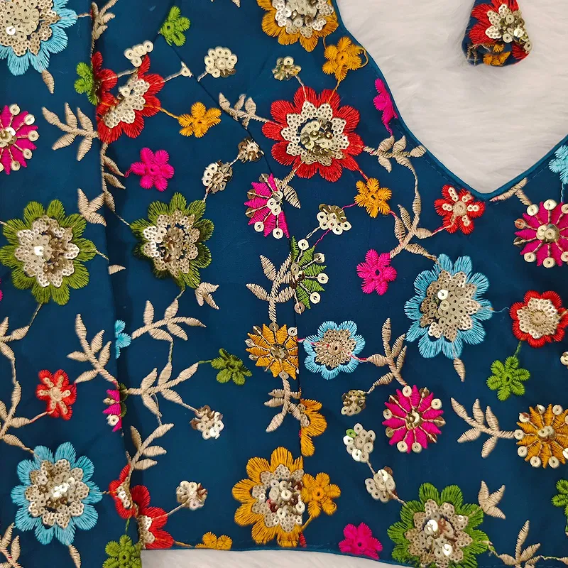 Navy Blue Color Sequence Fox Georgette Blouse