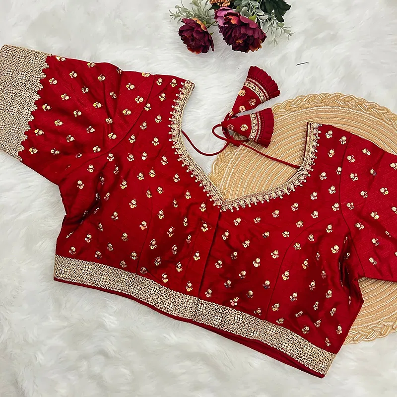 Maroon Color Thread Sequence Party Blouse