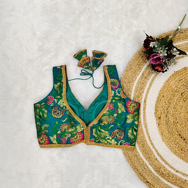 Rama Green Color Heavy Jacquard Blouse