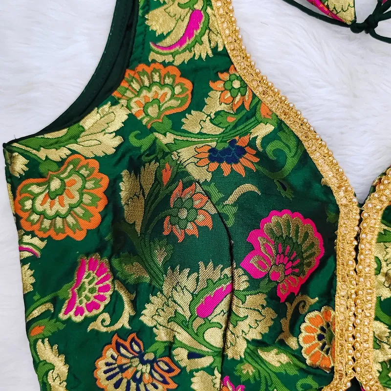 Green Color Heavy Jacquard Blouse