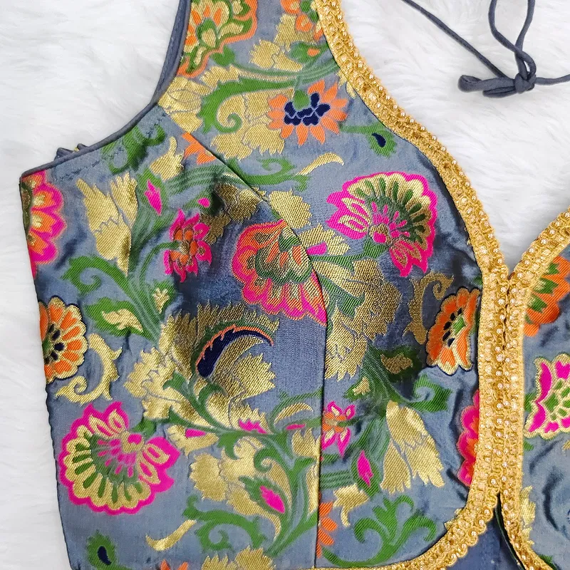 Grey Color Heavy Jacquard Blouse