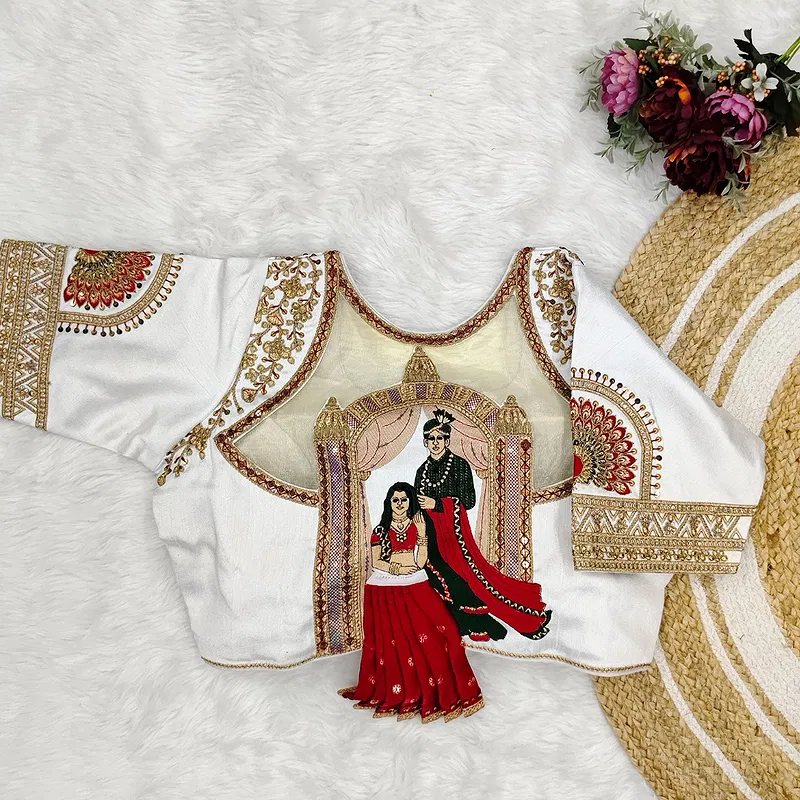 White Color Bridal Blouse with Heavy Embroidery and 3D Barbie Design