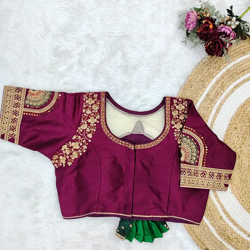 Wine Color Bridal Blouse with Heavy Embroidery and 3D Barbie Design