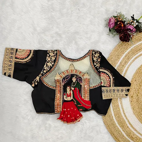 Black Color Bridal Blouse with Heavy Embroidery and 3D Barbie Design